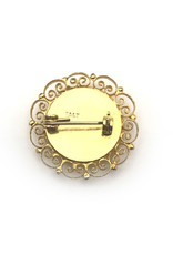 Small Round Yellow Micromosaic Brooch with White Flower