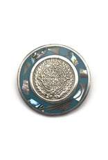 Alpaca Silver Sun Stone Medallion Brooch with Pieces of Mother of Pearl