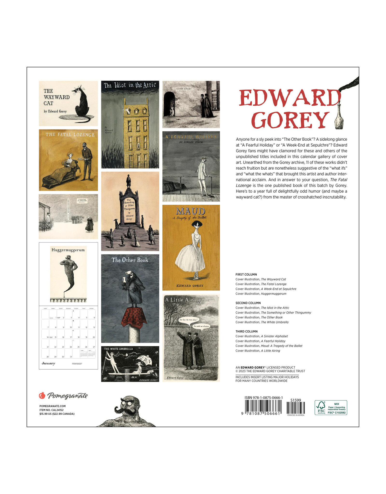 Pomegranate Edward Gorey 2024 Wall Calendar