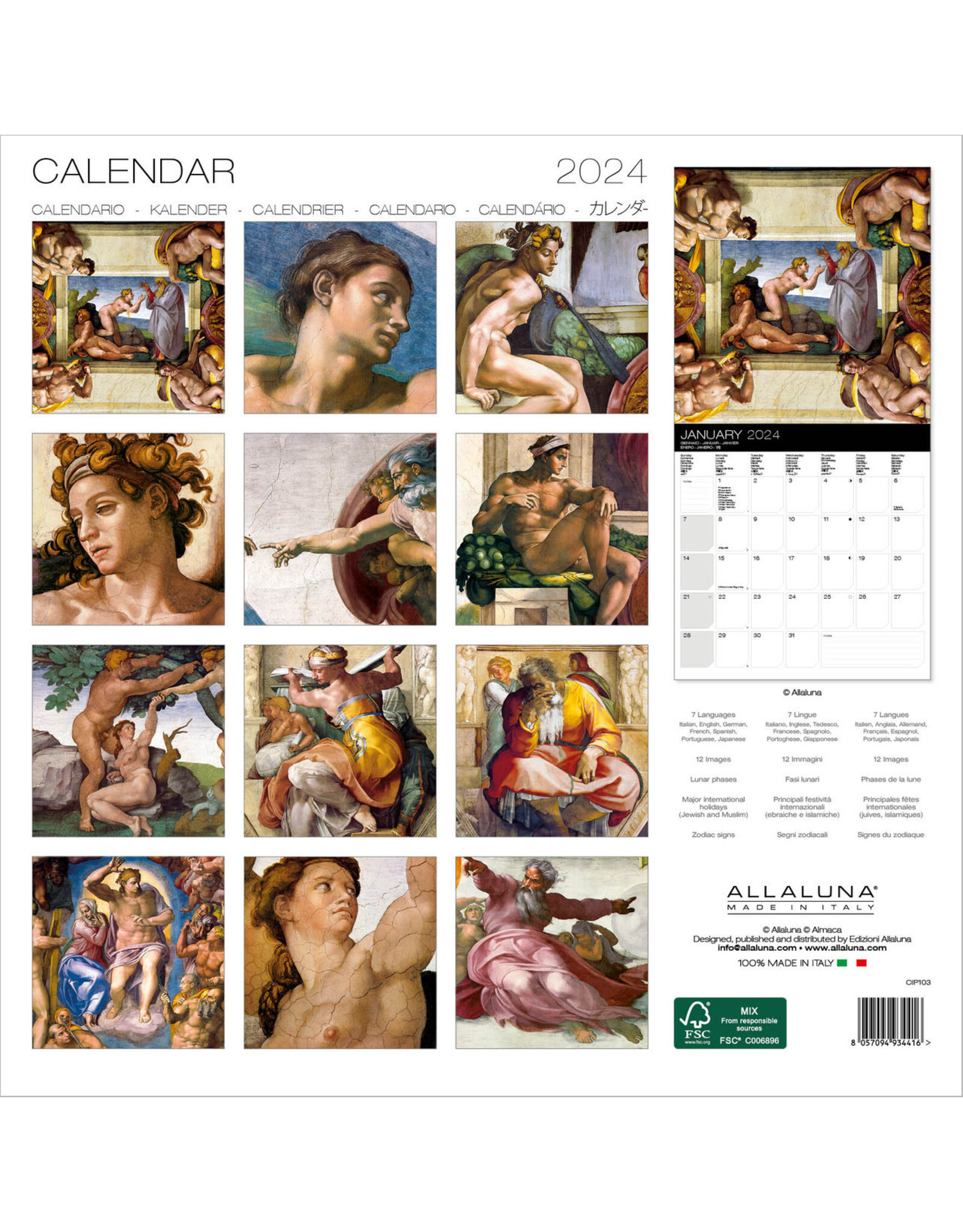 Allaluna Michelangelo 2024 Wall Calendar