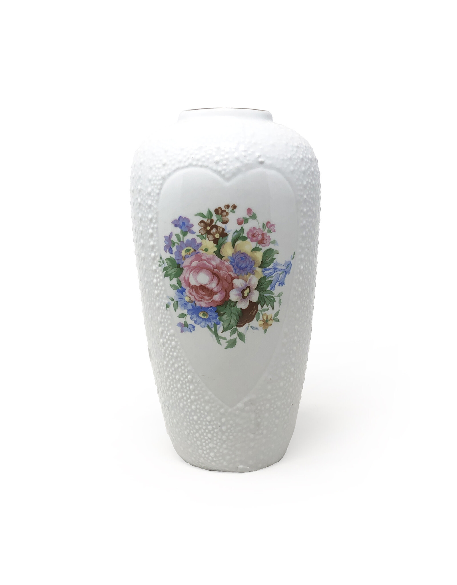 White Textured Vase with Floral Designs