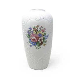 White Textured Vase with Floral Designs