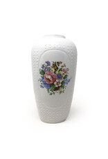 White Textured Vase with Floral Designs