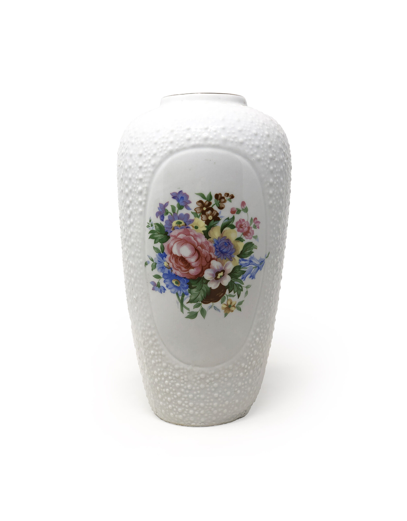 White Textured Vase with Floral Designs