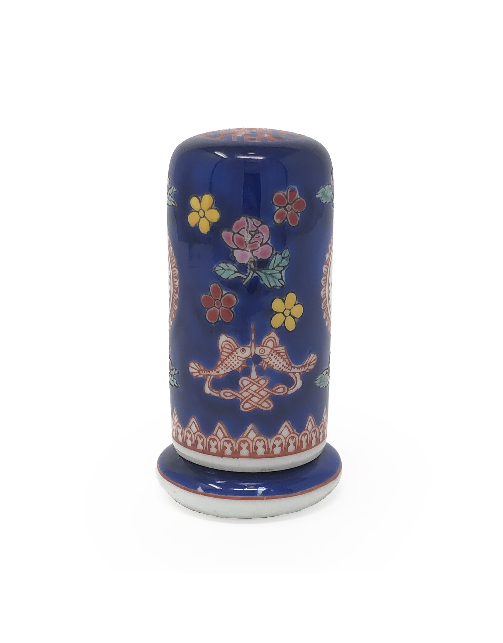 Vintage Famille Rose Covered Toothpick Holder with Shou Character and Other Auspicious Symbols