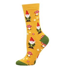 Socksmith Design Gnome More Mushrooms Gold 9-11 Women's Bamboo Crew Socks