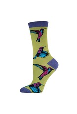 Socksmith Design Hummingbirds Citron 9-11 Women's Bamboo Crew Socks WBN556-CTN