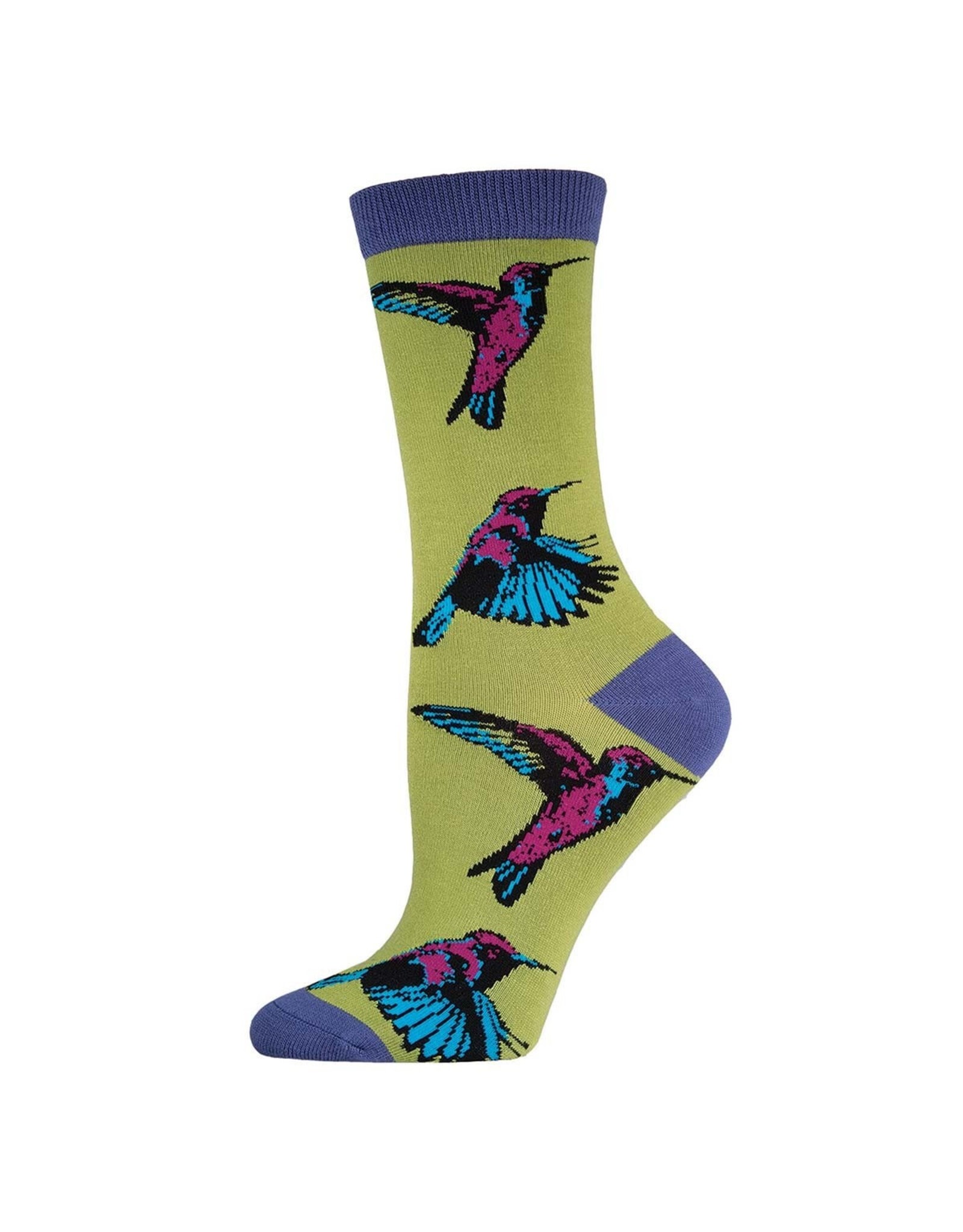 Socksmith Design Hummingbirds Citron 9-11 Women's Bamboo Crew Socks WBN556-CTN
