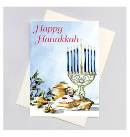 Laughing Elephant Dreidel and Candles - Hanukkah A7 Notecard