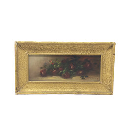 Crook Small Still Life Bouquet of Roses Oil on Board in Gold Frame Early 20th C.