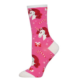 Socksmith Design Unicorn Christmas Pink 9-11 Women's Crew Socks