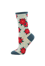 Socksmith Design Poinsettia Mint Heather 9-11 Women's Crew Socks