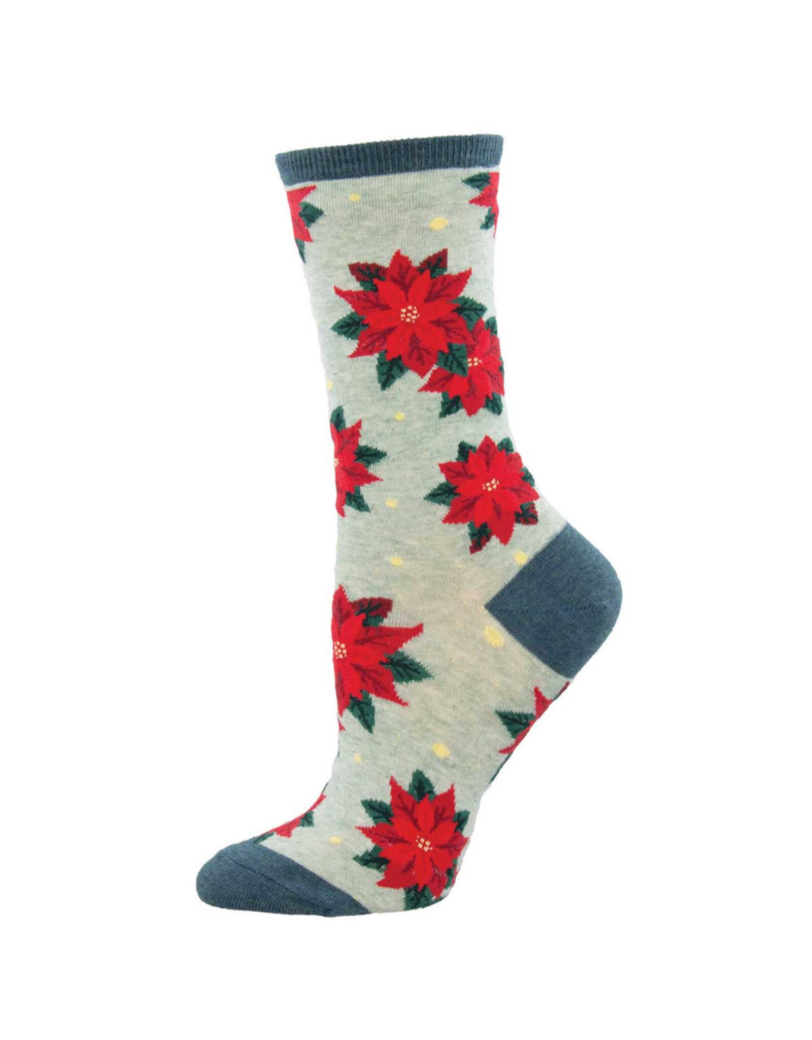 Socksmith Design Poinsettia Mint Heather 9-11 Women's Crew Socks