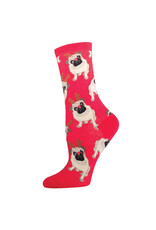 Socksmith Design Antler Pug Red 9-11 Women's Crew Socks