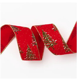 Paper Source Snowy Trees On Red Christmas Ribbon