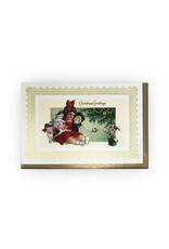 Rossi Vintage Girl with Doll and Cats Christmas Greetings Notecard