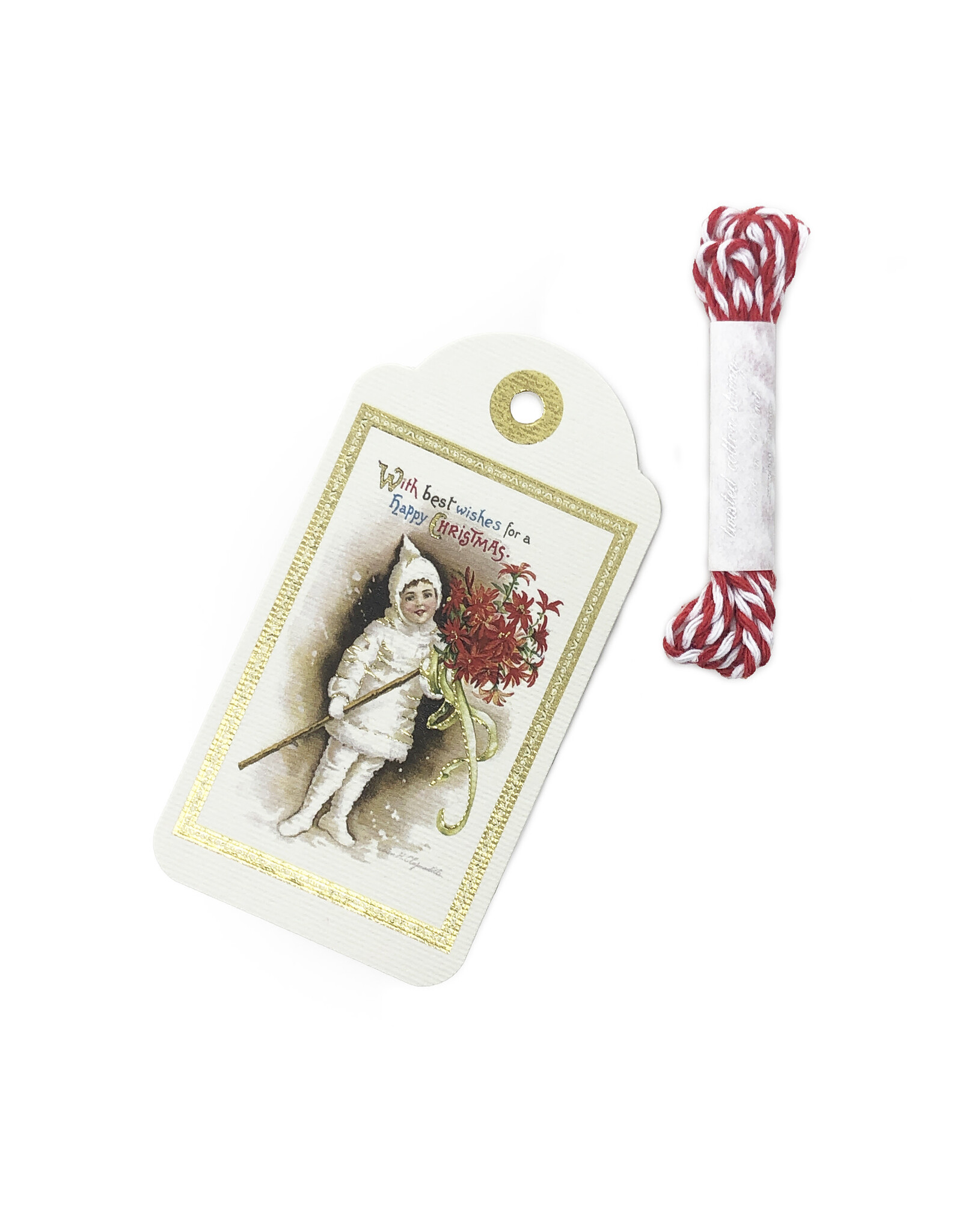 Rossi Best Wishes Child with Poinsettias Vintage Gift Tags Decorations Box of 12