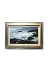 Peter Ellenshaw Waves Crashing on Rocks Coastal Scene Large Oil Painting on Canvas 14x24 in. 1965