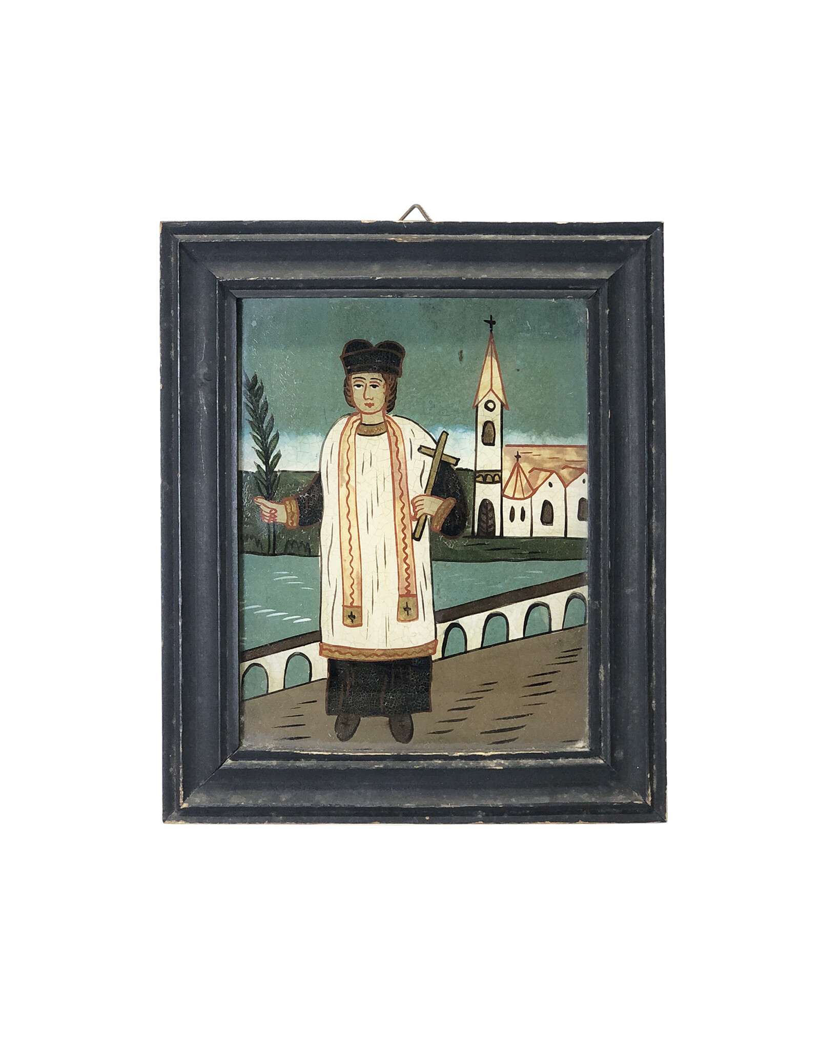 Small Folk Painting of Martyr Saint Holding Palm & Cross