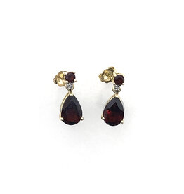 14K Stud Earrings with 2 Garnets and 1 Diamond Chip Each