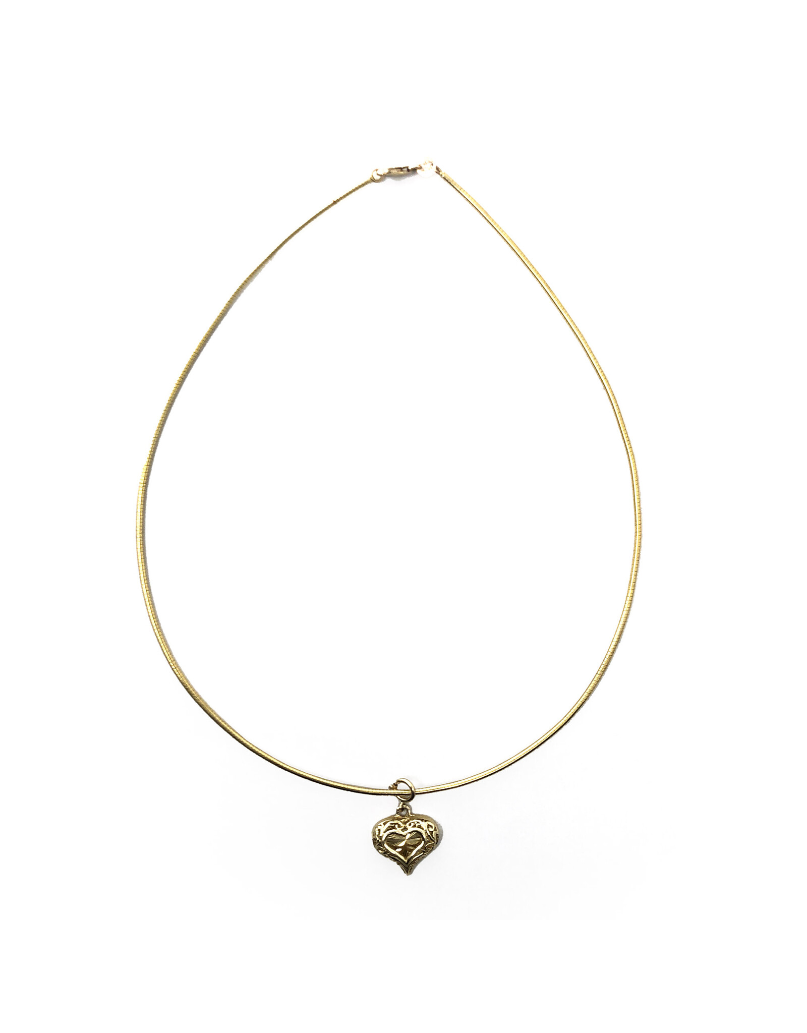 14K Gold Round Snake Chain with 14K Gold Heart Charm Pendant