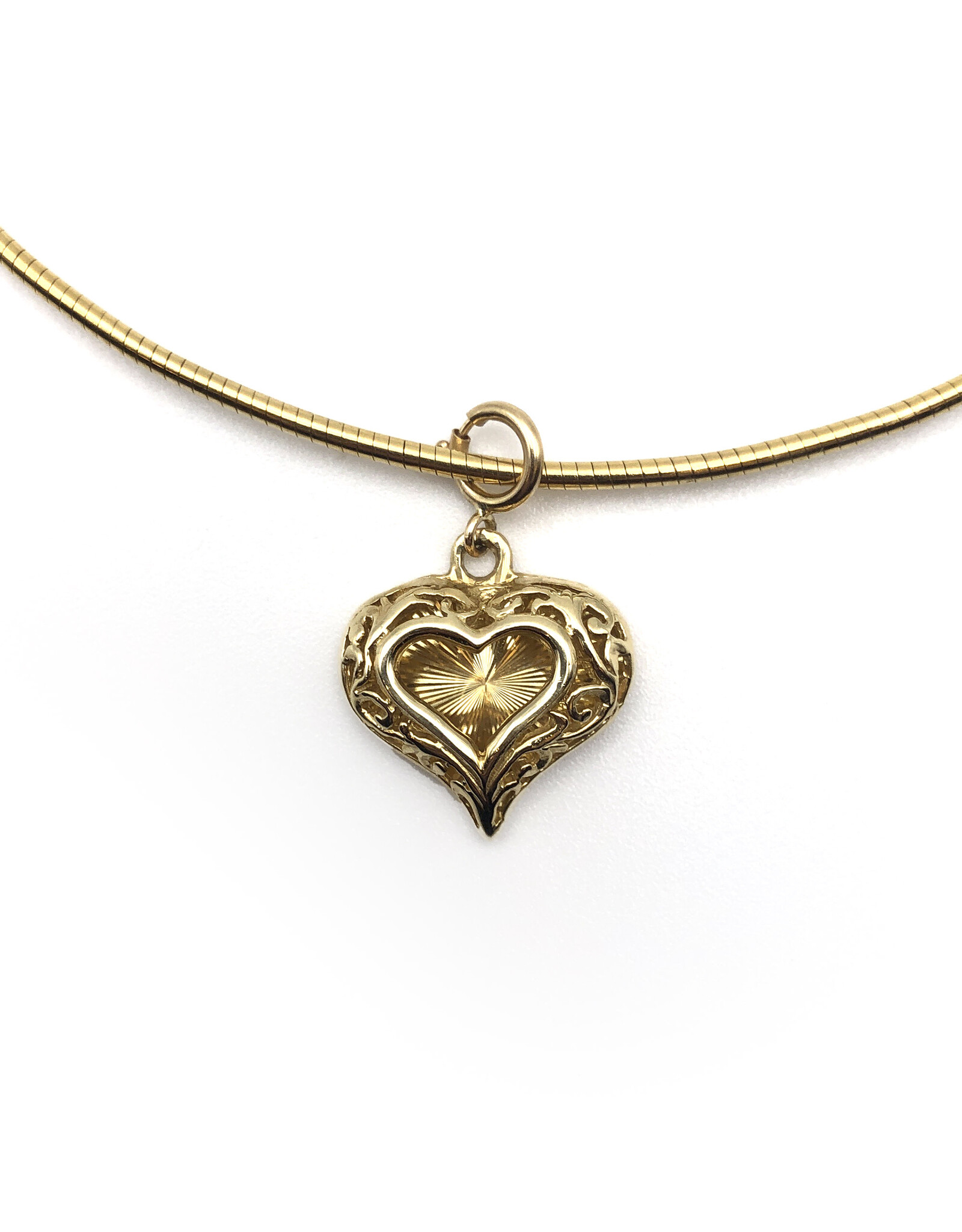 14K Gold Round Snake Chain with 14K Gold Heart Charm Pendant