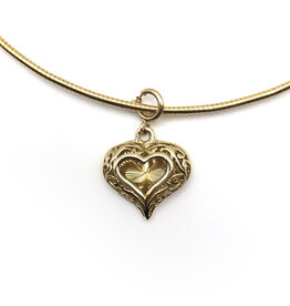 14K Gold Round Snake Chain with 14K Gold Heart Charm Pendant