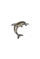 Marcasite-Studded Sterling Dolphin Brooch with Garnet Eye