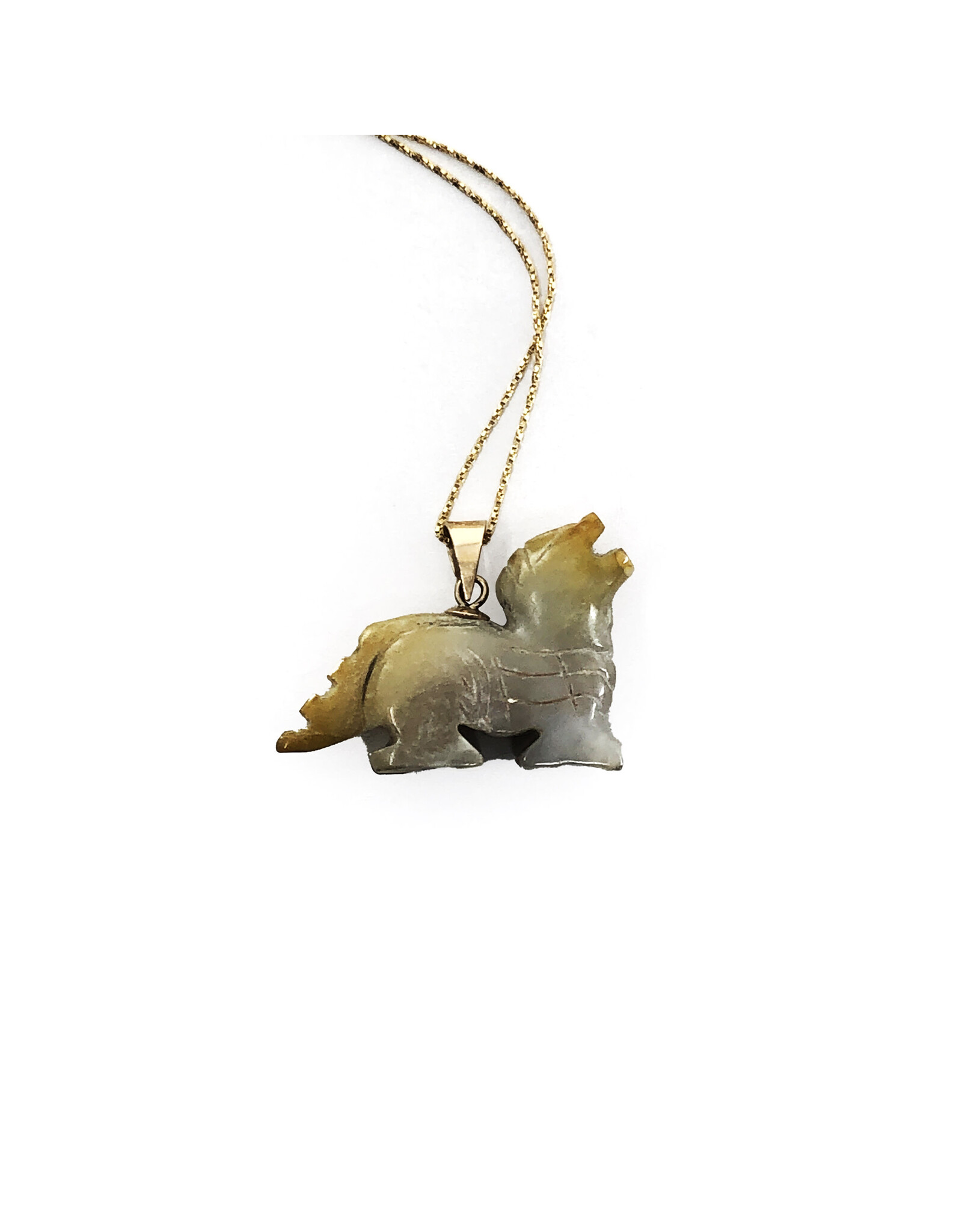 Carved Jade Dragon Pendant on 14K Gold Chain