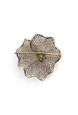 Vintage Gold-Color Mesh Brooch with Pearl Encircled by Precious Gems