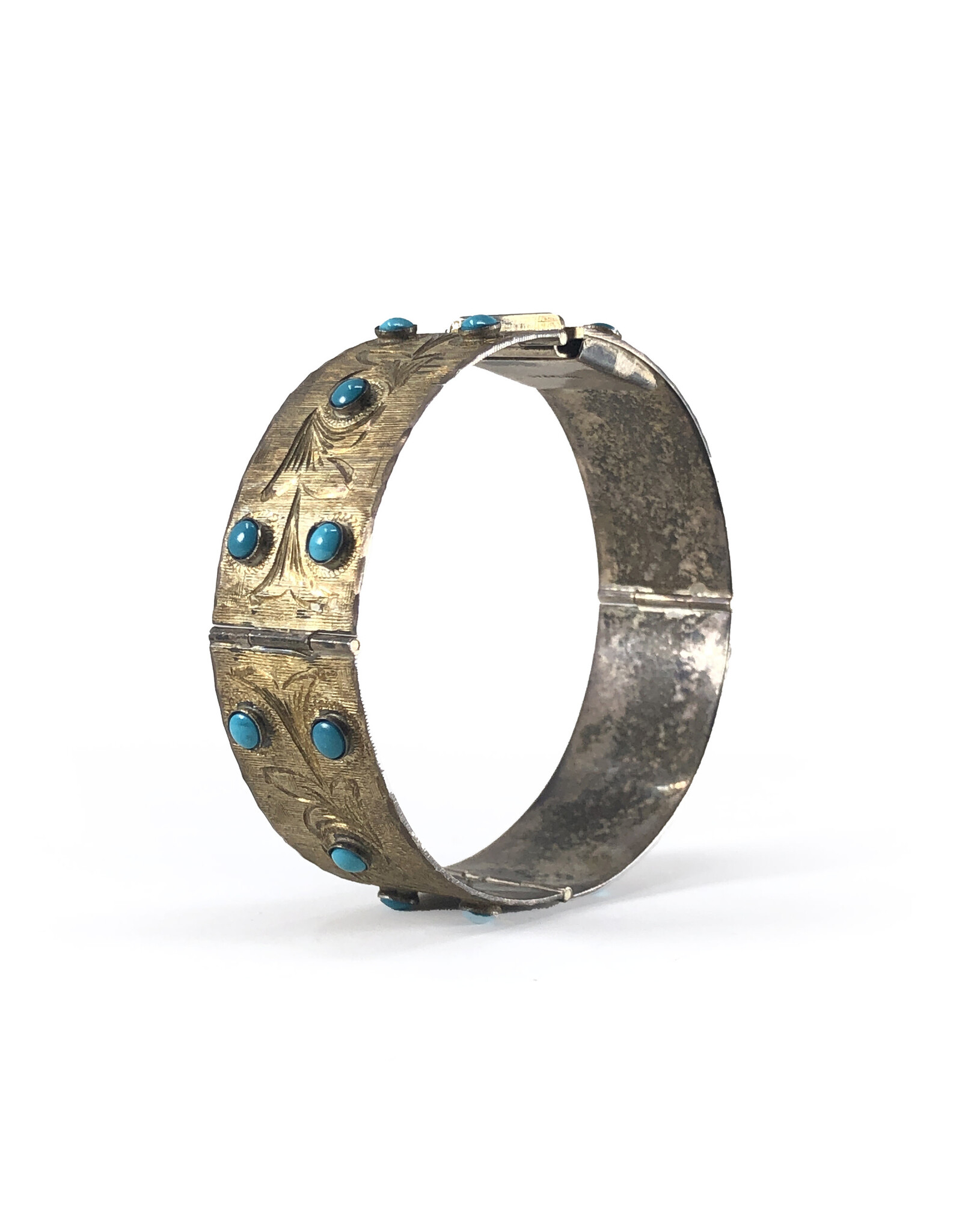 Etched Sterling Turquoise-Studded Panel Bracelet