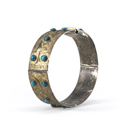 Etched Sterling Turquoise-Studded Panel Bracelet