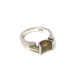 Sterling Modernist Ring with Large Citrine and 18K Gold Accents