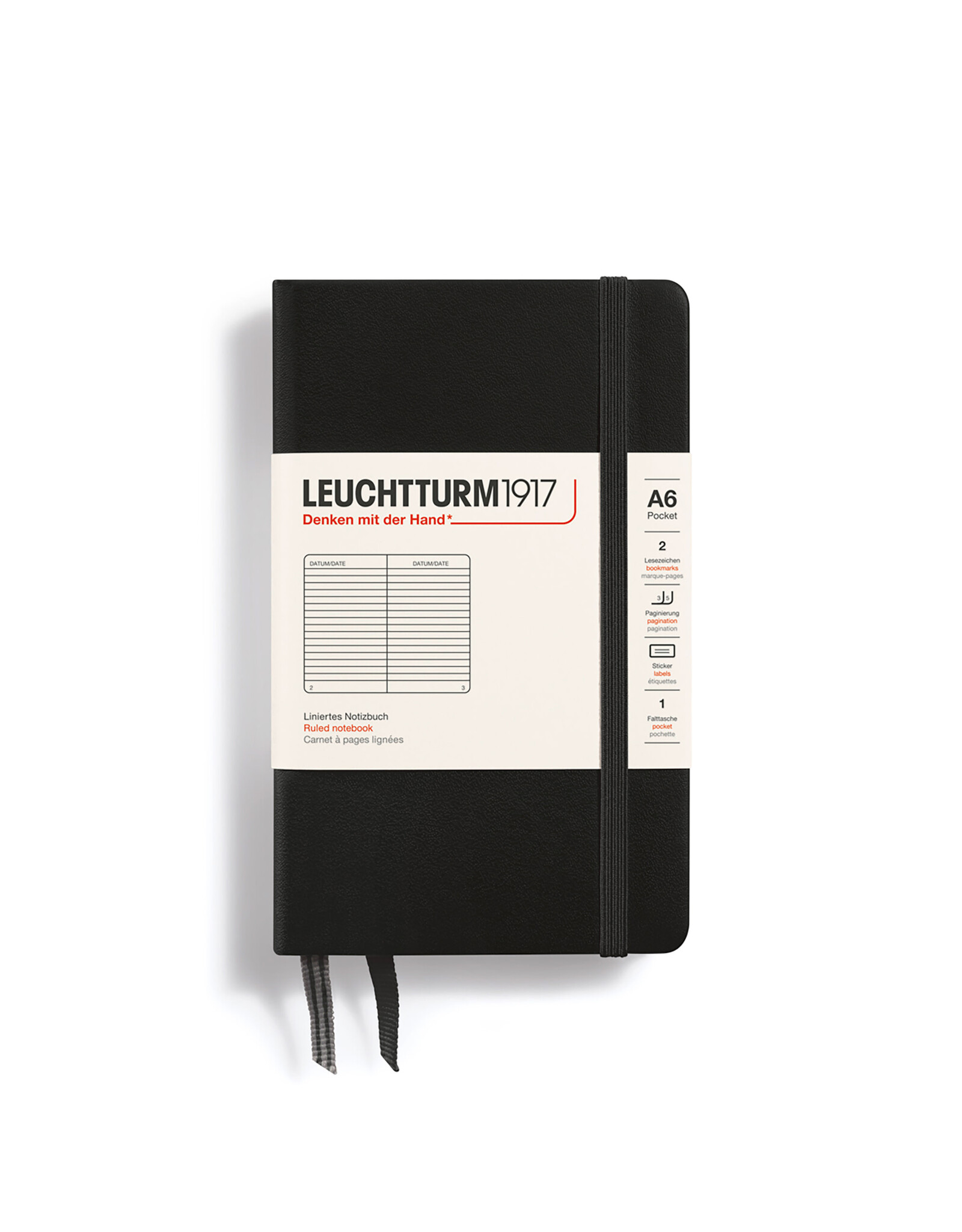 Leuchtturm1917 Black A6 Hardcover Ruled Pocket Notebook