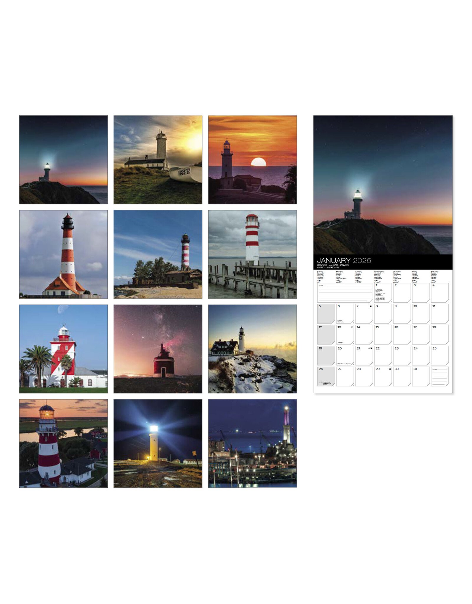 Allaluna 2025 Lighthouses Wall Calendar