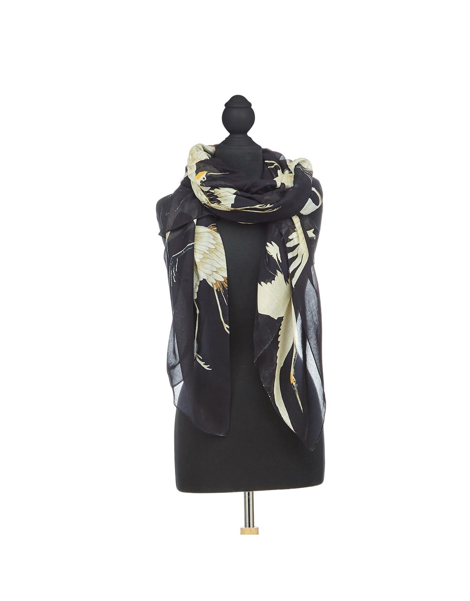 Heron Print Black Scarf