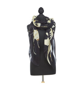 Heron Print Black Scarf