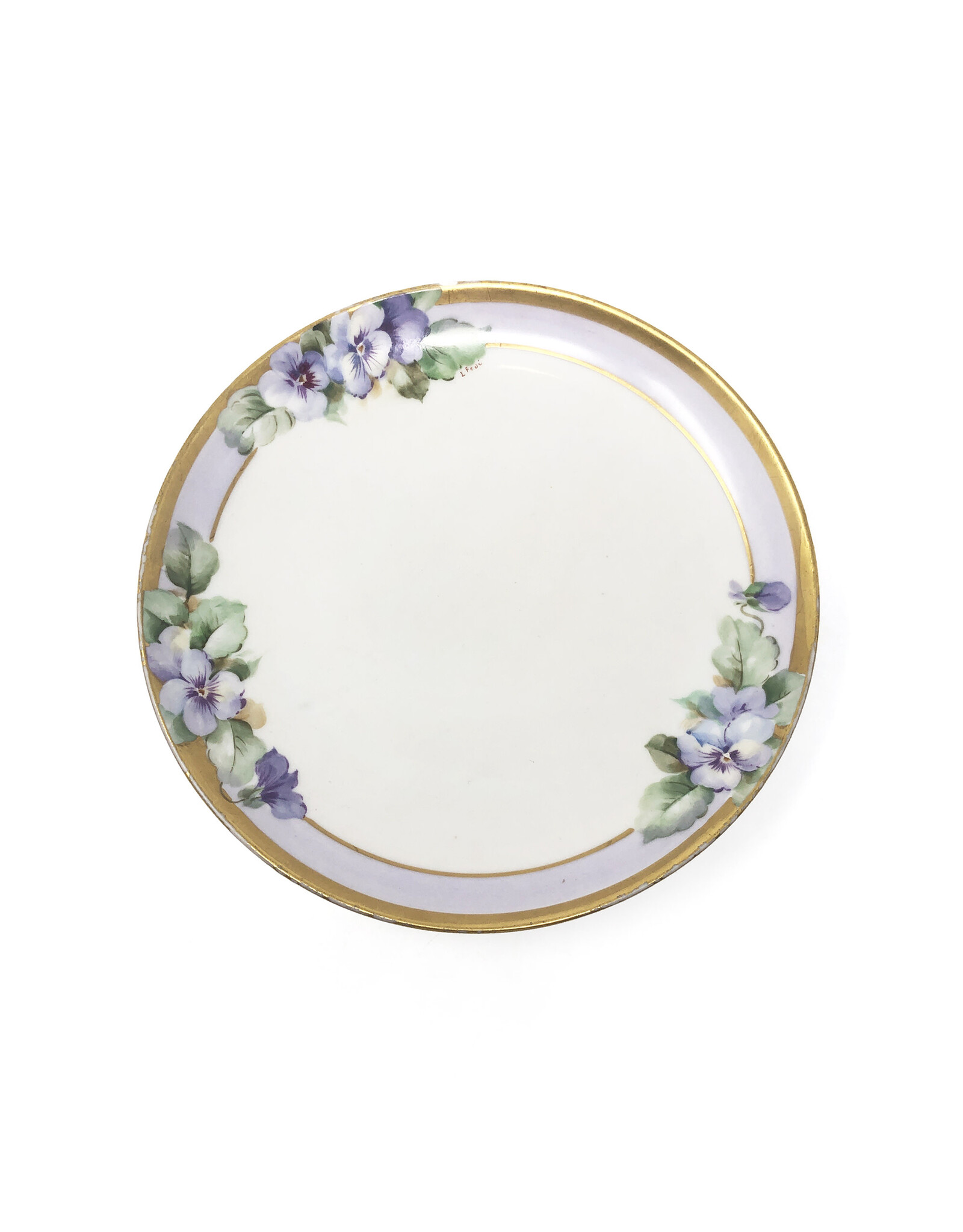 Ginori Italy Purple Pansies Plate with Gold Edges