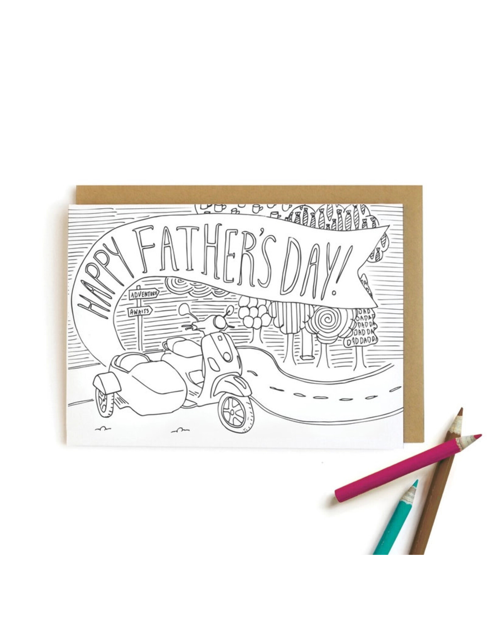 Wild Ink Press Vespa Dad Kids Coloring A6 Notecard