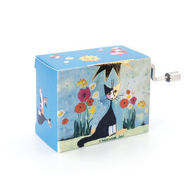 Fridolin Cat with Flowers Happy Birthday Music Box