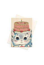 Laughing Elephant Birthday Hat Kitty A7 Notecard