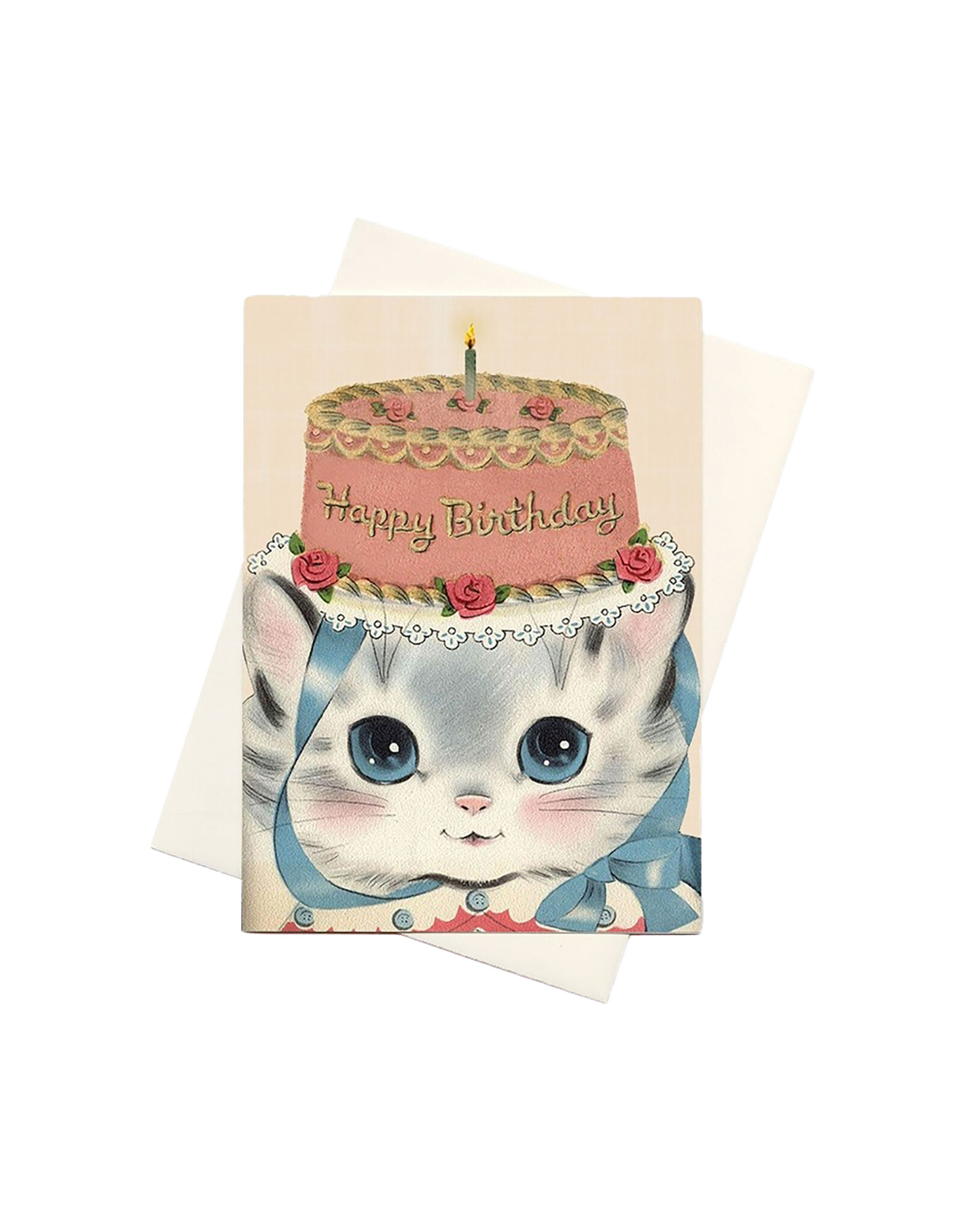 Laughing Elephant Birthday Hat Kitty A7 Notecard