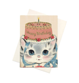 Laughing Elephant Birthday Hat Kitty A7 Notecard