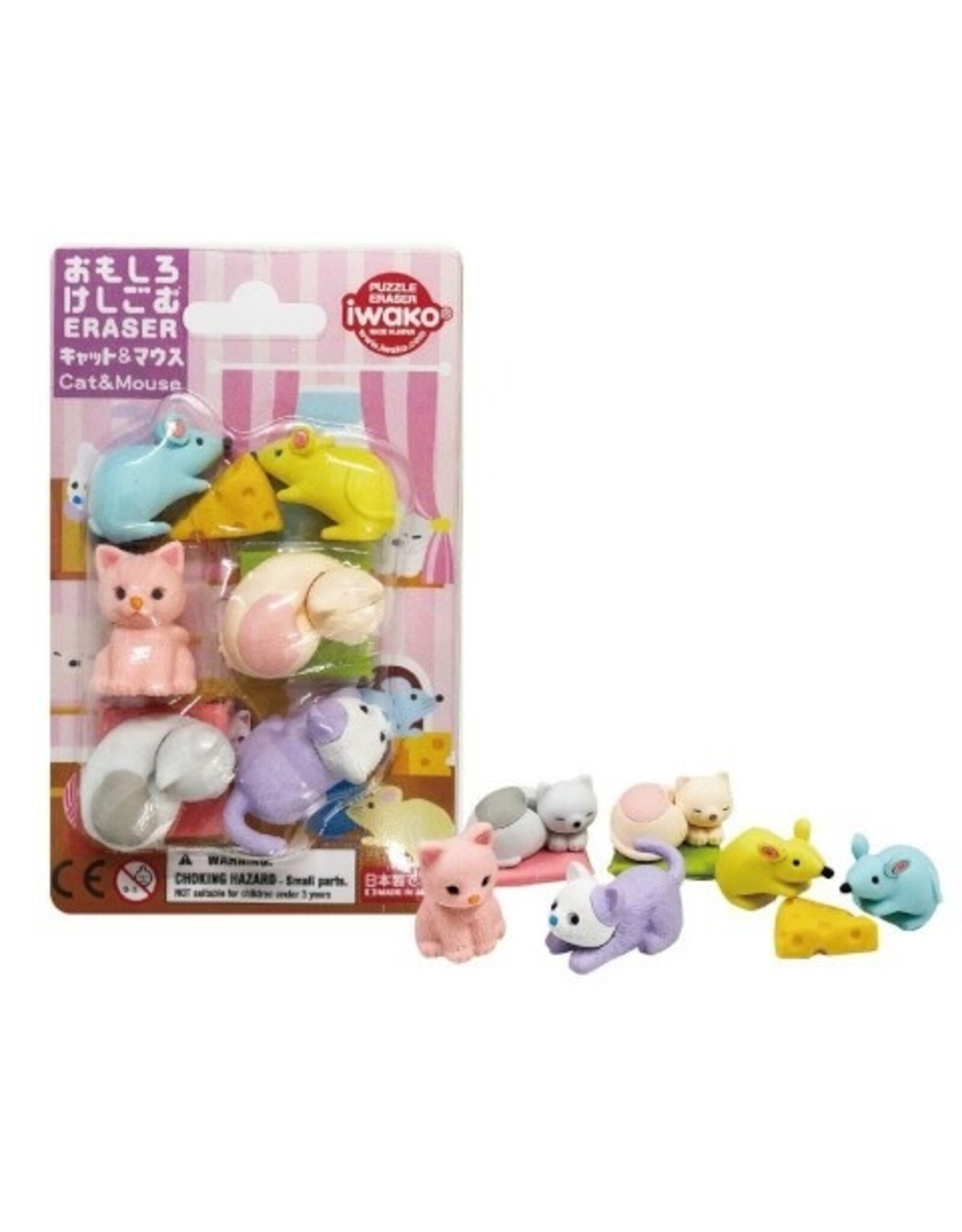Iwako Cat and Mouse Erasers Blister Pack