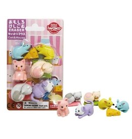 Iwako Cat and Mouse Erasers Blister Pack