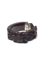 Vintage Floral Carved Maroon Bakelite Clamper Bracelet