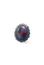 Vintage Sterling Turquoise and Coral Zuni Channel-InlayRing with Concho-Style Setting