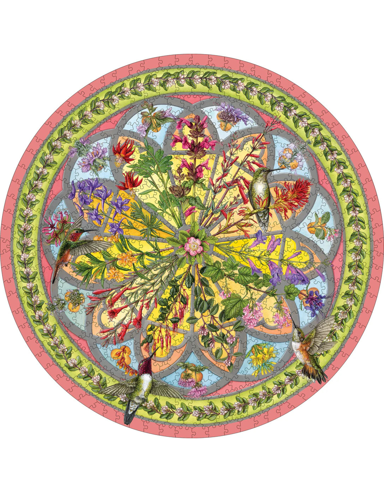 Pomegranate Erin E. Hunter: Floral Compass 500-Piece Circular Jigsaw Puzzle