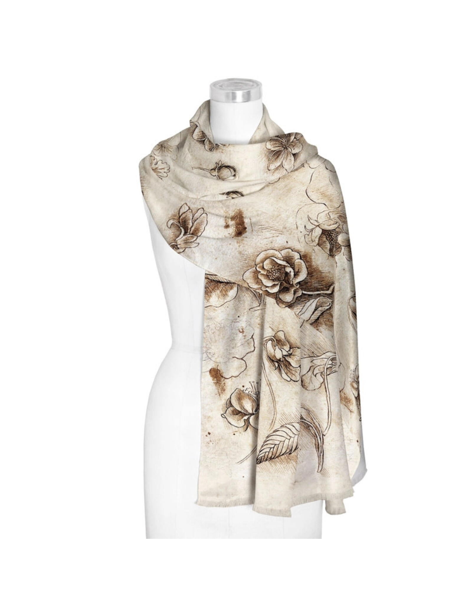 RainCaper Da Vinci Flower Study Fine Art Silk Blend Shawl