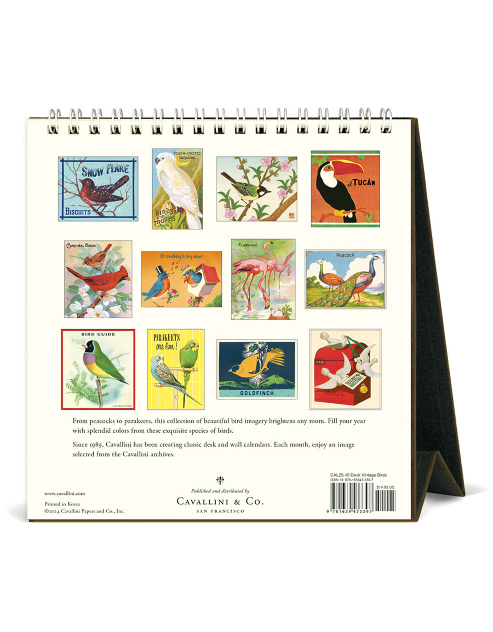 Cavallini Papers & Co. 2025 Desk Calendar Vintage Birds